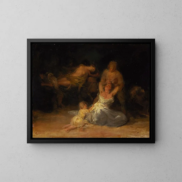våldsamt agerande mot två kvinnor - Francisco de Goya — inramlat konstverk på väggen
