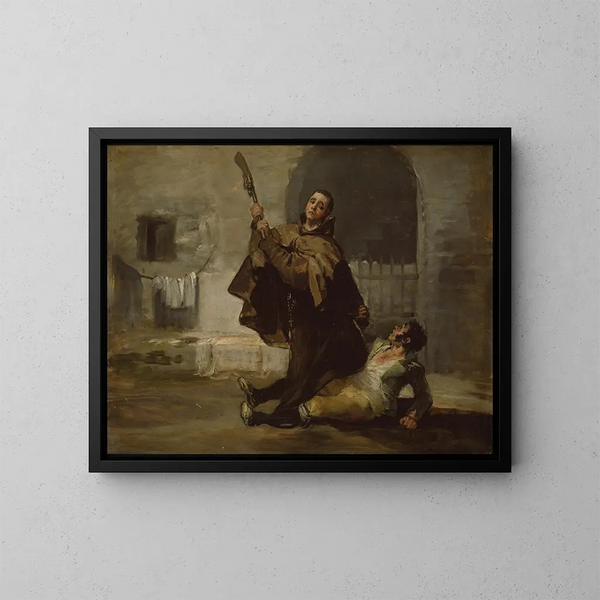 Le frère Pedro frappe El Maragato avec la crosse du fusil - Francisco de Goya — inramlat konstverk på väggen