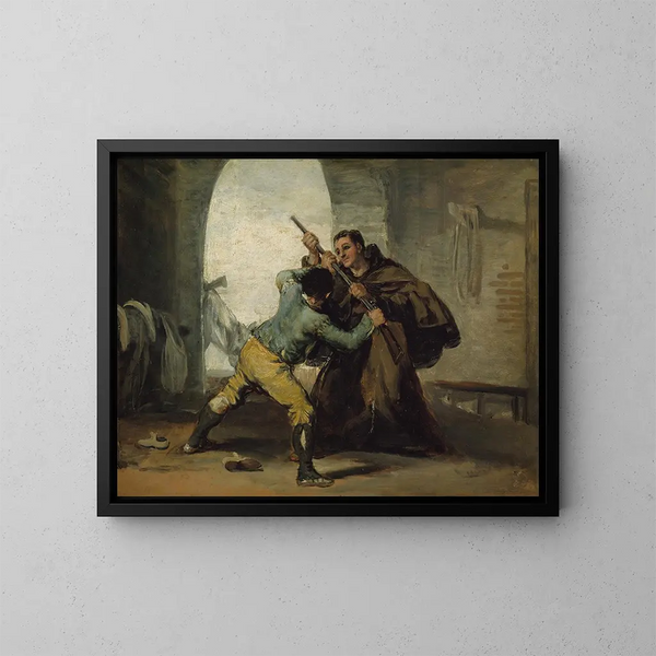Le frère Pedro arrache le pistolet à El Maragato - Francisco de Goya — inramlat konstverk på väggen