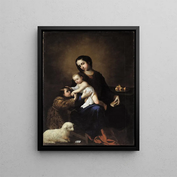 La Vierge à l'Enfant avec le petit saint Jean-Baptiste - Francisco de Zurbarán — inramlat konstverk på väggen