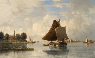 Francois Carlebur of Dordrecht - Dutch river landscape with sailing boats.webp