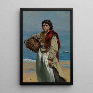 Frank Buchser - Junges Mdchen mit Korb am Meeresstrand Die Trauer Irlands.webp