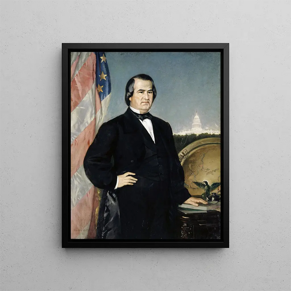 Portrait av den amerikanske presidenten Andrew Johnson - Frank Buchser — inramlat konstverk på väggen