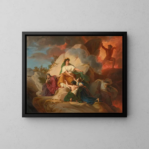 Cybèle som motsätter sig Vesuvius för att skydda städerna Stabies, Herculaneum, Pompeii och Resina - François-Édouard Picot — inramlat konstverk på väggen