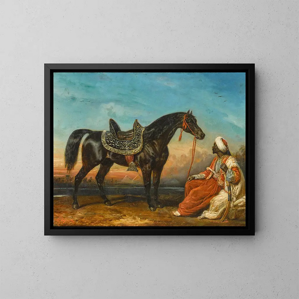 En arabisk hingst och hans groom i Egypten - François-Gabriel-Guillaume Lépaulle — inramlat konstverk på väggen