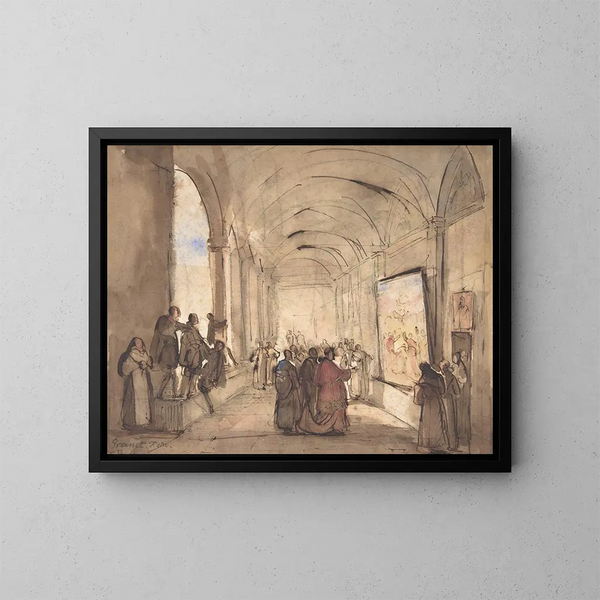 En kardinal som granskar en målning i ett kloster - François-Marius Granet — inramlat konstverk på väggen