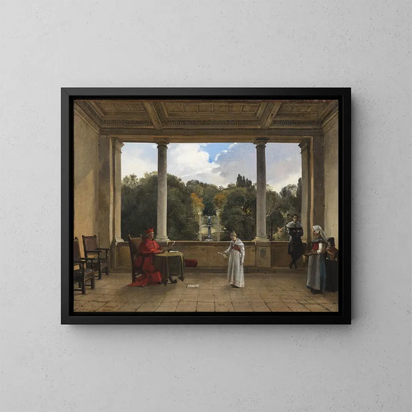 publiken med kardinalen Aldobrandini i loggian på villan Belvédère i Frascati - François-Marius Granet — inramlat konstverk på väggen