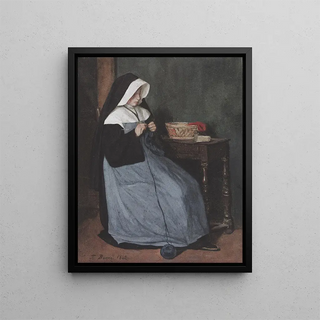 Franois Bonvin - A Nun Seated at a Table Knitting.webp