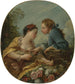 En ung kvinna och en ung man placerar unga fåglar i en bur. Fågelholkar - François Boucher — vy av konstverket