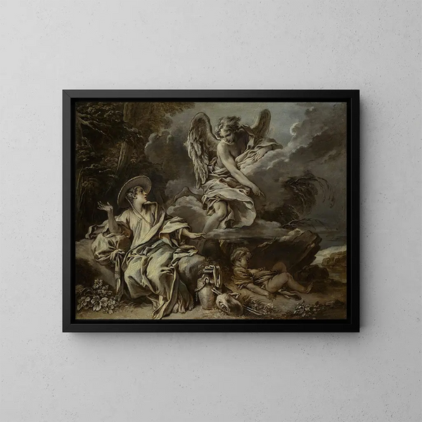 Hagar och Ismael i öknen med ängeln - François Boucher — inramlat konstverk på väggen