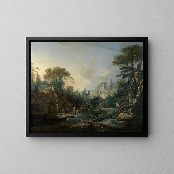Landskap med ett vattenhjul - François Boucher — inramlat konstverk på väggen