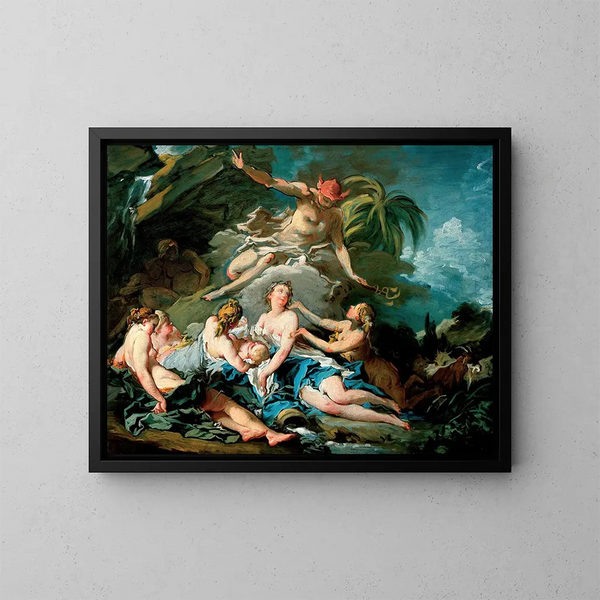 Mercure confiant l'enfant Bacchus aux nymphes de Nysa - François Boucher — inramlat konstverk på väggen