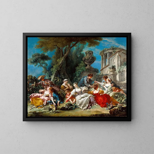 Les Attrapeurs d'oiseaux - François Boucher — inramlat konstverk på väggen