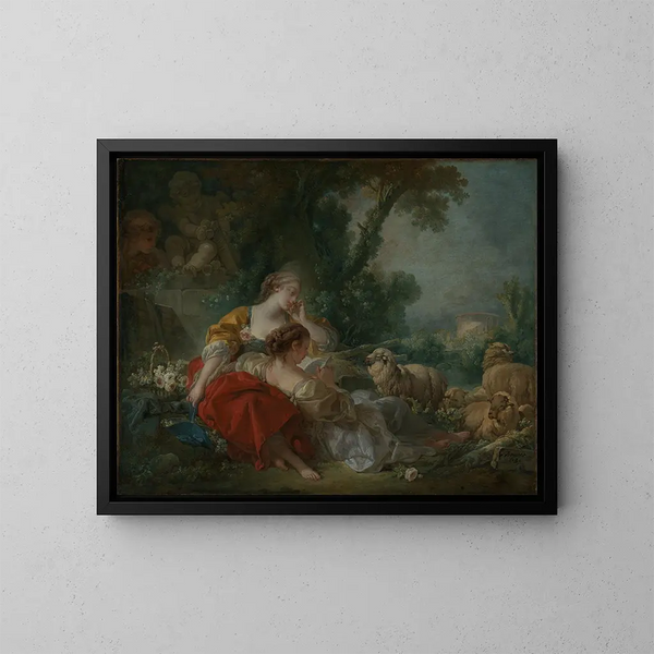 Två herdeskor - François Boucher — inramlat konstverk på väggen
