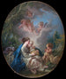 den heliga familjen med den unge helige Johannes Döparen och änglar - François Boucher — vy av konstverket