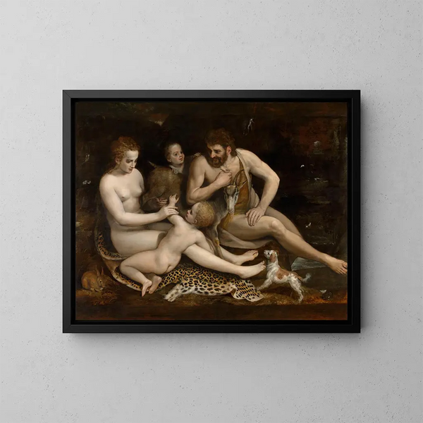 Adam och Eva och deras barn - Frans Floris — inramlat konstverk på väggen