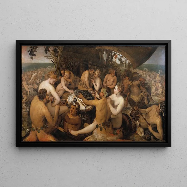 Le Festin des dieux de la mer - Frans Floris — inramlat konstverk på väggen