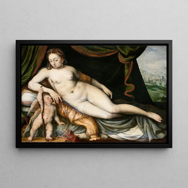 Venus och Cupido - Frans Floris — inramlat konstverk på väggen
