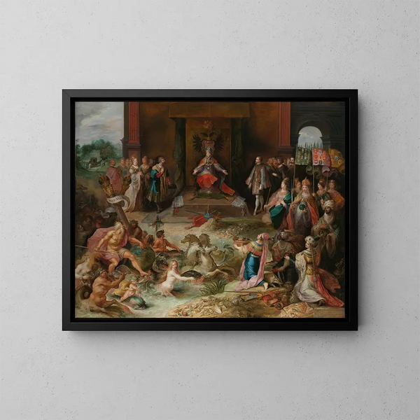 Allégorie sur l'abdication de l'empereur Charles Quint à Bruxelles - Frans Francken le Jeune — inramlat konstverk på väggen