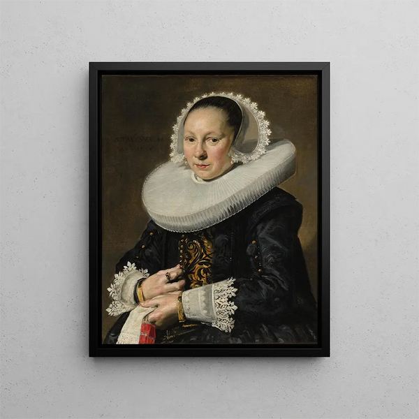 Porträtt av kvinna troligen Aeltje Dircksdr Pater - Frans Hals — inramlat konstverk på väggen