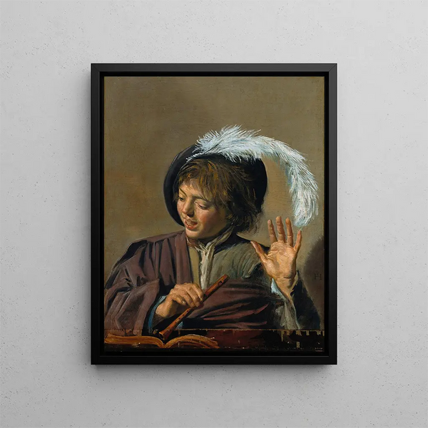 pojke som sjunger med flöjt - Frans Hals — inramlat konstverk på väggen