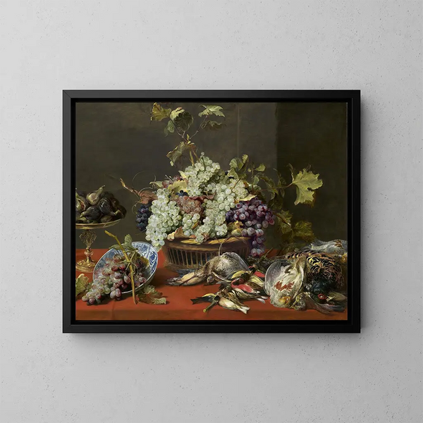 naturtavla med druvor och jaktbyten - Frans Snyders — inramlat konstverk på väggen