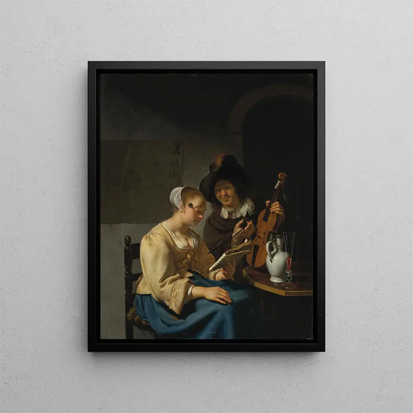 La leçon de musique - Frans van Mieris l'Ancien — inramlat konstverk på väggen