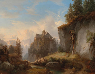 Franz Barbarini - A Mountain Landscape with a Chapel and Wayside Shrine.webp