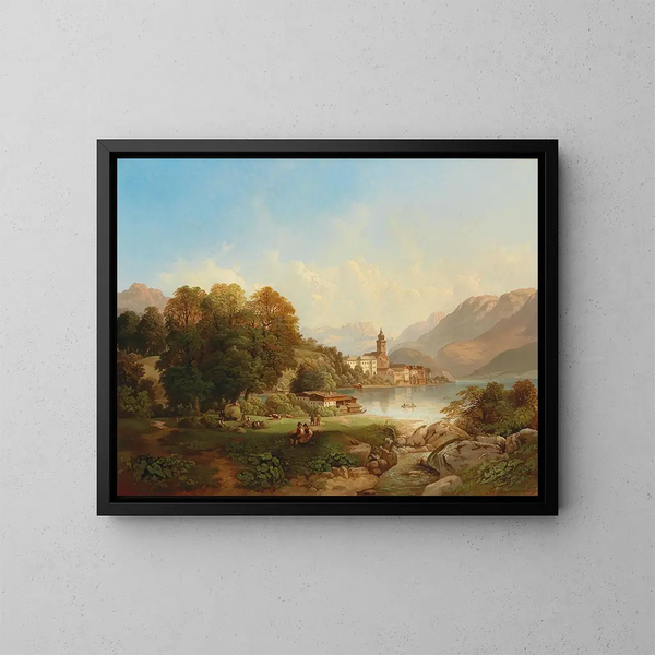 Vue sur Saint-Wolfgang au lac Wolfgang - Franz Barbarini — inramlat konstverk på väggen