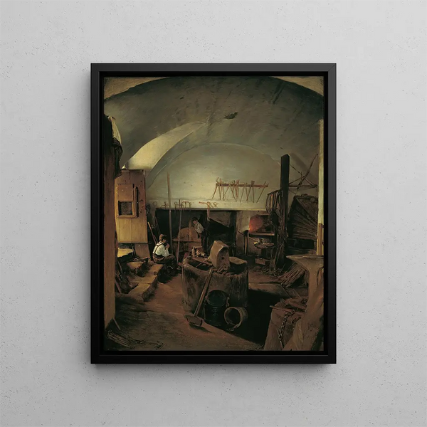 L'intérieur d'une forge - Franz Eybl — inramlat konstverk på väggen