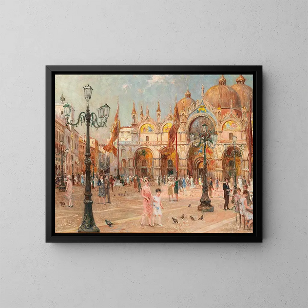 Venise, en livlig scen på Sankt Markus plats - Franz Guillery — inramlat konstverk på väggen