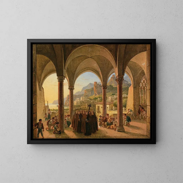 Vue d'Amalfi depuis le porche de la cathédrale - Franz Ludwig Catel — inramlat konstverk på väggen