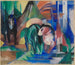 Tre hästar vid skogsbäcken - Franz Marc — vy av konstverket
