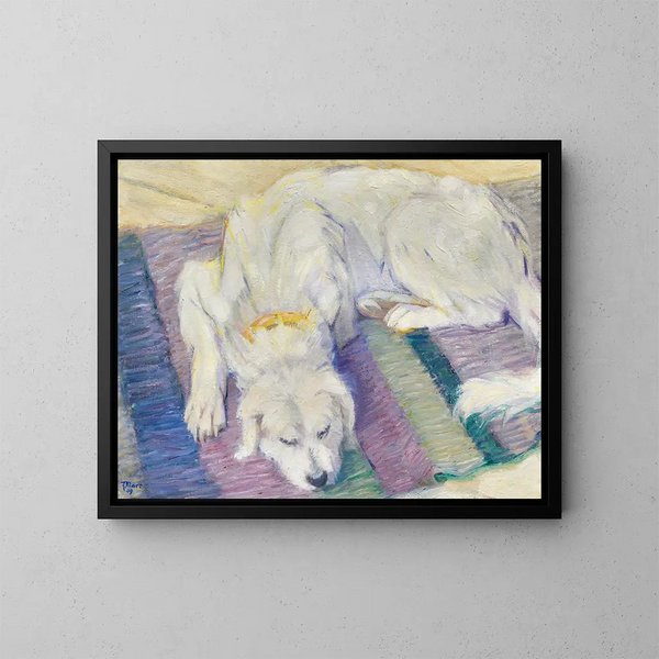 Hund liggande, hundporträtt - Franz Marc — inramlat konstverk på väggen