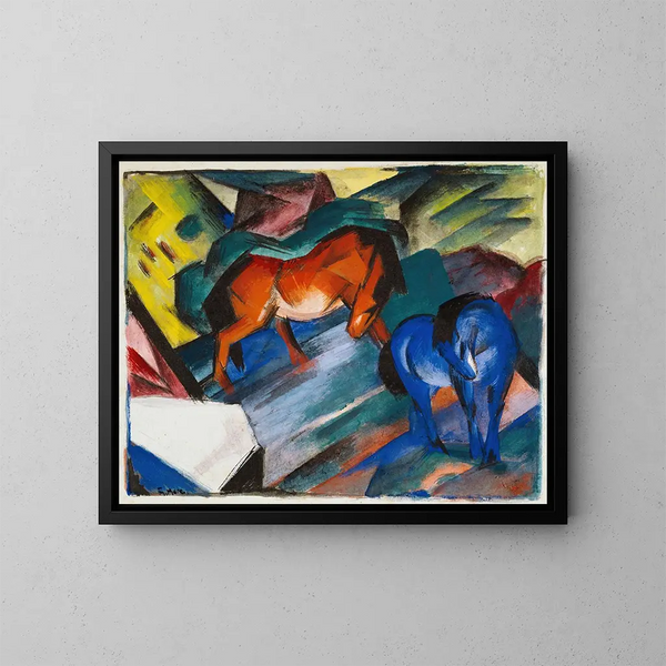 den röda och blå hästen - Franz Marc — inramlat konstverk på väggen
