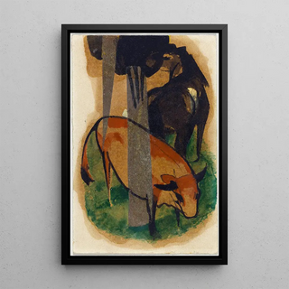Franz Marc - Red horse and yellow cattle blackbrown horse and yellow cattle.webp