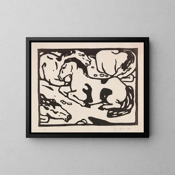 vila hästar - Franz Marc — inramlat konstverk på väggen