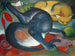 Två blå och gula katter - Franz Marc — vy av konstverket