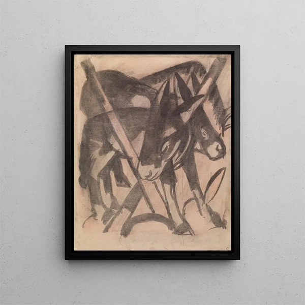 Två åsnor - Franz Marc — inramlat konstverk på väggen