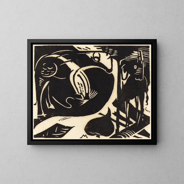 två mytologiska djur - Franz Marc — inramlat konstverk på väggen