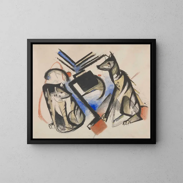 Två vargar - Franz Marc — inramlat konstverk på väggen
