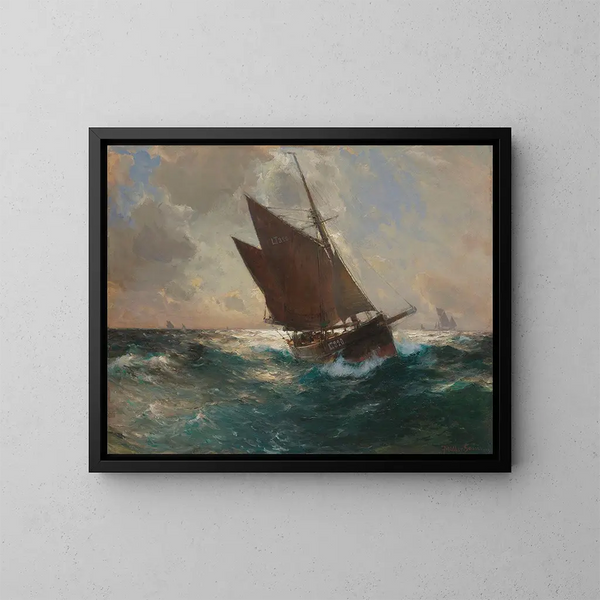 Le bateau de Lowestoft au large de Cornwall - Franz Müller-Gossen — inramlat konstverk på väggen