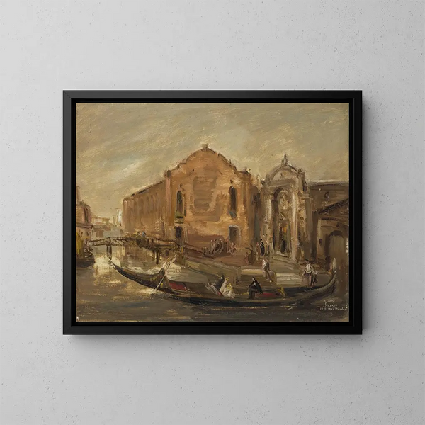 Promenad i gondol i Venedig vid Campo de l'Abazia - Franz Naager — inramlat konstverk på väggen