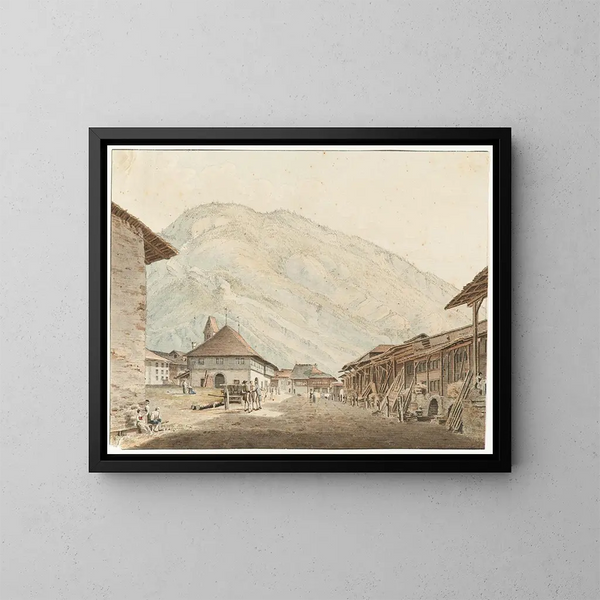 Vue d'Unterseen - Franz Niklaus König — inramlat konstverk på väggen