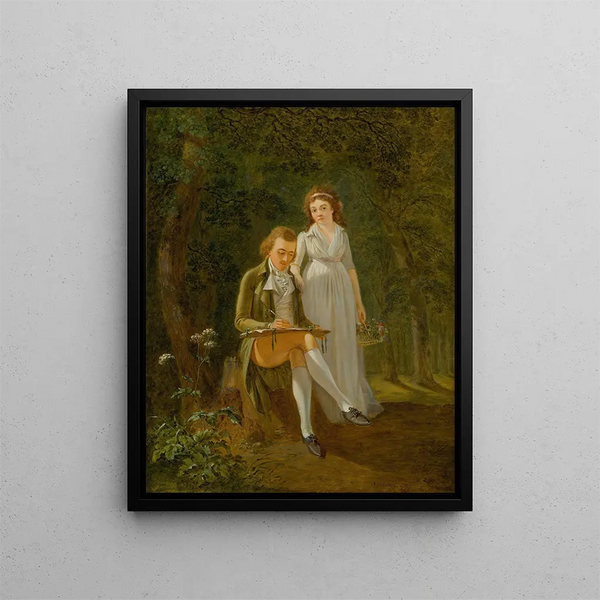 porträttet av Jean Frédéric Dostervald 1773-1850 och hans maka Rose-Marie Alexandrine Divernois - Franz Niklaus König — inramlat konstverk på väggen