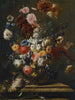blomsterstilleben i en urna på en marmorbordskant med en fågel - Franz Werner von Tamm — vy av konstverket