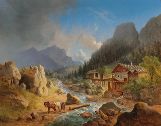 Franz Xaver Hofstetten - Mountain Landscape with Mill on a Stream.webp