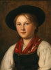 En graciös flicka i traditionell dräkt med hatt - Franz von Defregger — vy av konstverket