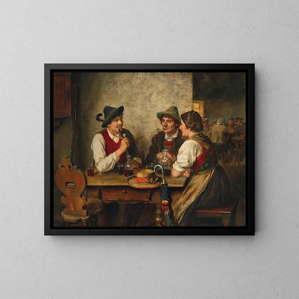 En scen i en taverna - Franz von Defregger — inramlat konstverk på väggen