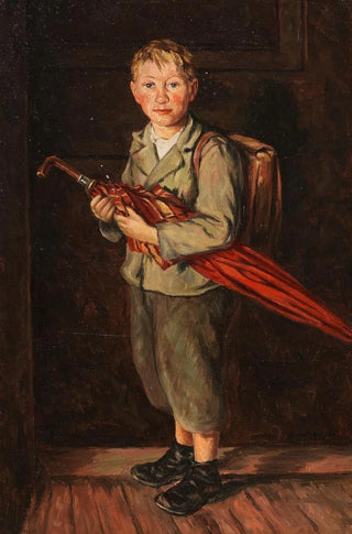 Franz von Defregger - Bauernbub mit Schirm und Ranzen.webp